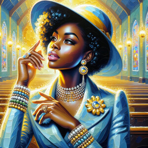 A spiritually enriching illustration portrays an African America...