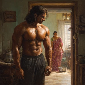 Hyperrealism ,a indian muscular beefy sweaty man exercising i...