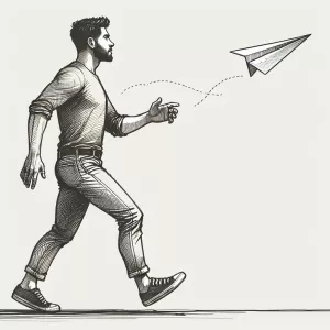 sketch-style image of a plain white background. An adult man is...