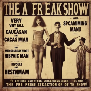 Create a vintage-style Freak Show poster featuring the Super tal...