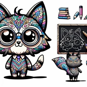 Create a whimsical cartoon cat teacher character inspired by San...