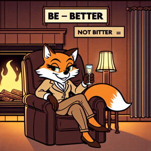 A studious female fox sitting in a leather recliner. Toasting wi...