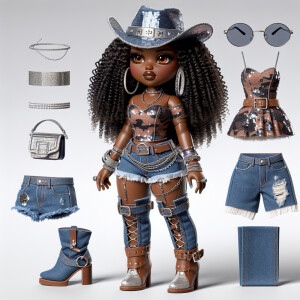 A full-body life size chibi curvy African American woman with br...