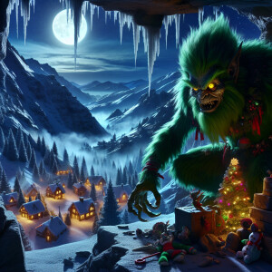 "In the icy shadows of Mount Crumpit, the evil Grinch stands, hi...