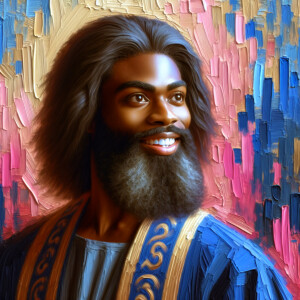 An oil painting of a light-skinned African American man resembli...