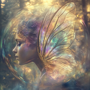 Digital art portrait of an ethereal female fairy with delicate w...