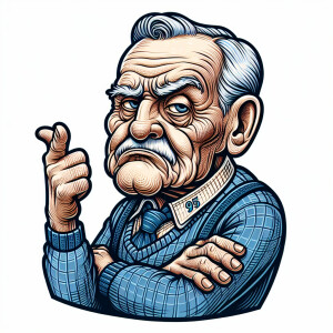 caricature of a 95 year old angry American grandpa posing for th...