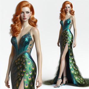Photorealistic image of ginger haired woman attending gala in pe...