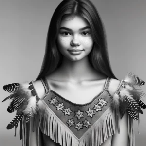 A Native American teen woman, dressed in her tribe's traditional...