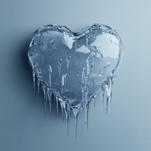 Heart made of ice, icicles dripping from the bottom, cold and co...