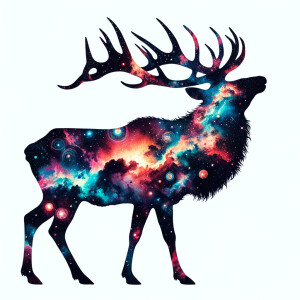 Outer space cosmic watercolor filled animal silhouette, on a bla...