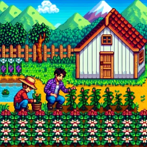 Create an image of Bobby Lee as a serene farmer, diligently tend...