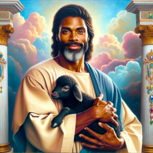 Oil painting of an African-American man resembling Jesus Christ,...