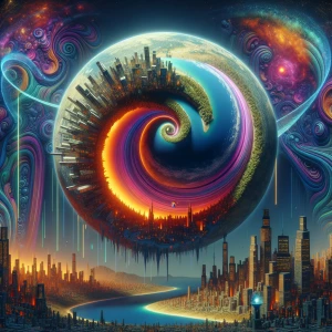 Design an 8K resolution 3D illustration of the Hollow Earth theo...