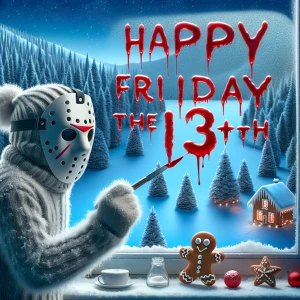 Flying outside Jack Frost  donned in a hockey mask, smearing the...