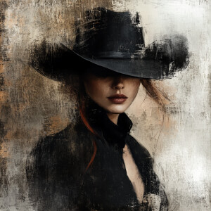 Create an artistic portrait featuring a woman with a round face...