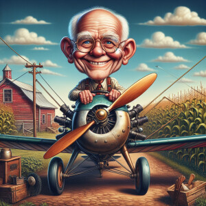 Funny and crazy caricature of a 95 year old American grandpa si...