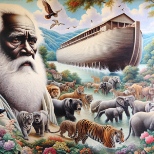 A close-up and detailed wall painting focusing on Noah, depicted...