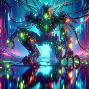 In the surreal world of a futuristic wasteland, a grotesque plas...