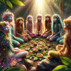 cute young glowing glittery male and female elf fairy earth trol...