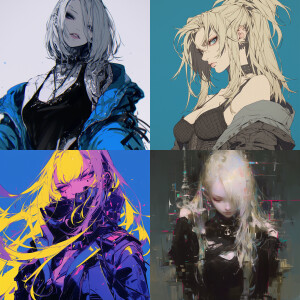 a drawing of a woman with blonde hair, cyberpunk art by Torii Ki...