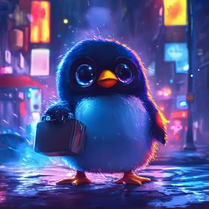 cute and simplistic cartoon character of a baby penguin. The pen...