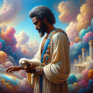 Oil painting of an African-American man resembling Jesus Christ,...