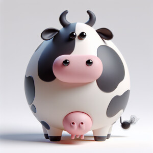Visualize a standing in 2 feet cow that has a big head with thic...