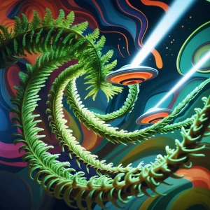 "Visualize an anamorphic needle head fern, its intricate spirals...