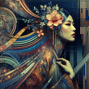 Create an illustration of a girl in the style of the Pre-Raphael...