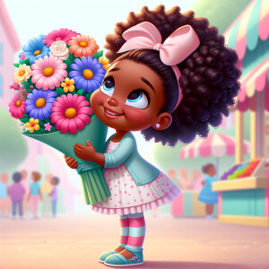 A charming, joyful African American 6-year-old girl cartoon char...