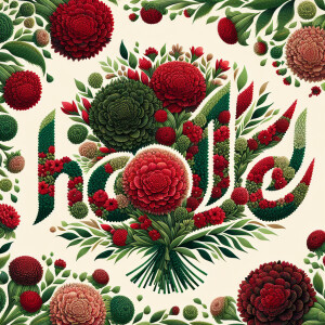 Text "NABILA" in shape of red and green flowers bouquet, NABILA...