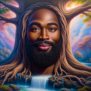 A hyper-realistic 3-D oil painting depicting a tree integrated w...
