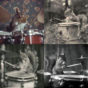 Old film footage of squirrel playing the drums.