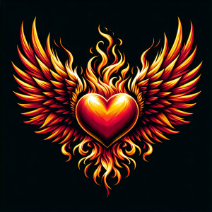 Simple heart with wings and flames