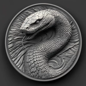Design a high-contrast grayscale 3d bas relief of a cobra, The c...
