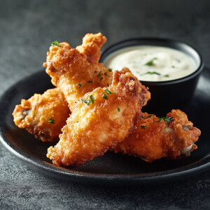 Create an image of deep-fried whole chicken wings with a crispy...