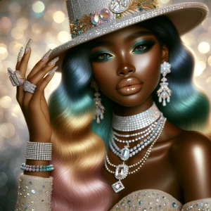 A glamorous, high-fashion digital portrait of a beautiful light-...