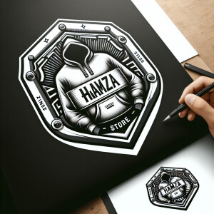Create a realistic logo with the text "HAMZA STORE" and a pictur...