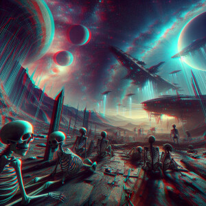wide-angle lens photo of otherworldly landscapes featuring skele...