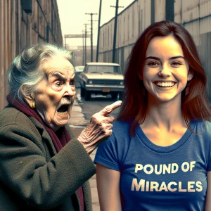 Create a color film photograph from 1973 of an elderly woman poi...