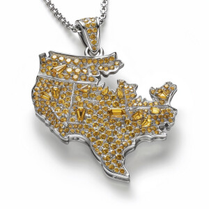 3D sterling silver Texas pendant featuring stunning yellow diamo...