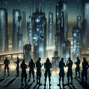 A clandestine gathering of 8 silhouetted ninja like figures indi...