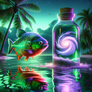 Realistic
Ocean
Purple neon green piranha looking at a hurrican...