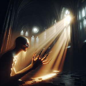 Create a photorealistic image of the dramatic moment when sunlig...
