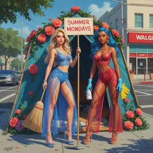 Create a storybook cover illustration depicting Summer and Monda...