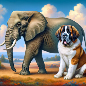 Create an oil painting of a elephant/st bernard hybrid