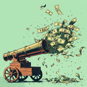 A cannon shooting out money
