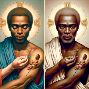 Can you help me create a African-American Jesus with medium with...