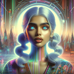 Create a beautiful girl from a parallel universe. With long whit...